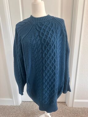 Chunky Cable Knit Sweater - Teal Blue